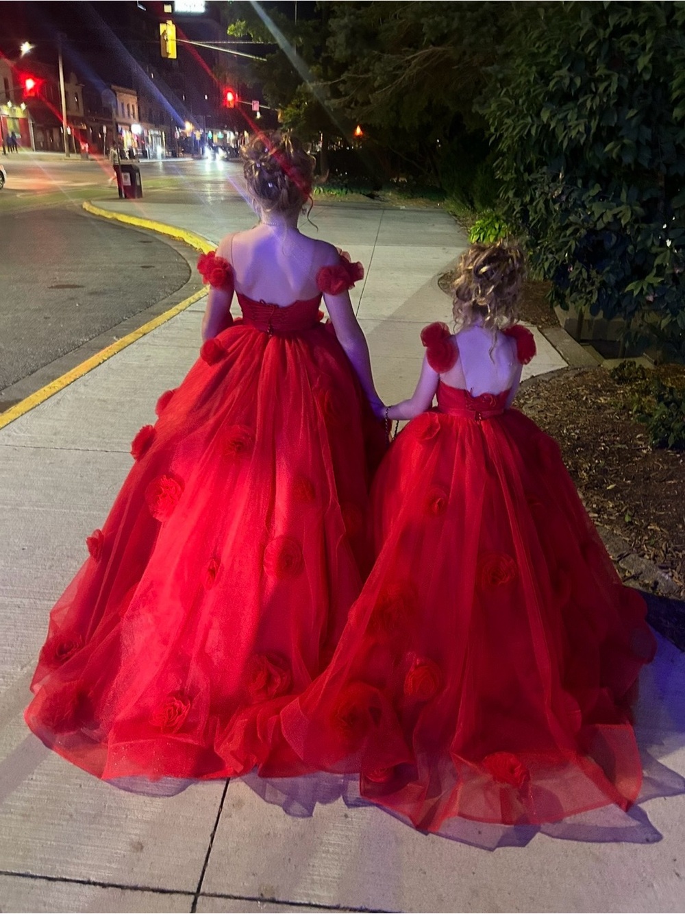 Girls' Red Tulle Floral Ball Gown - Formal Special Occasion